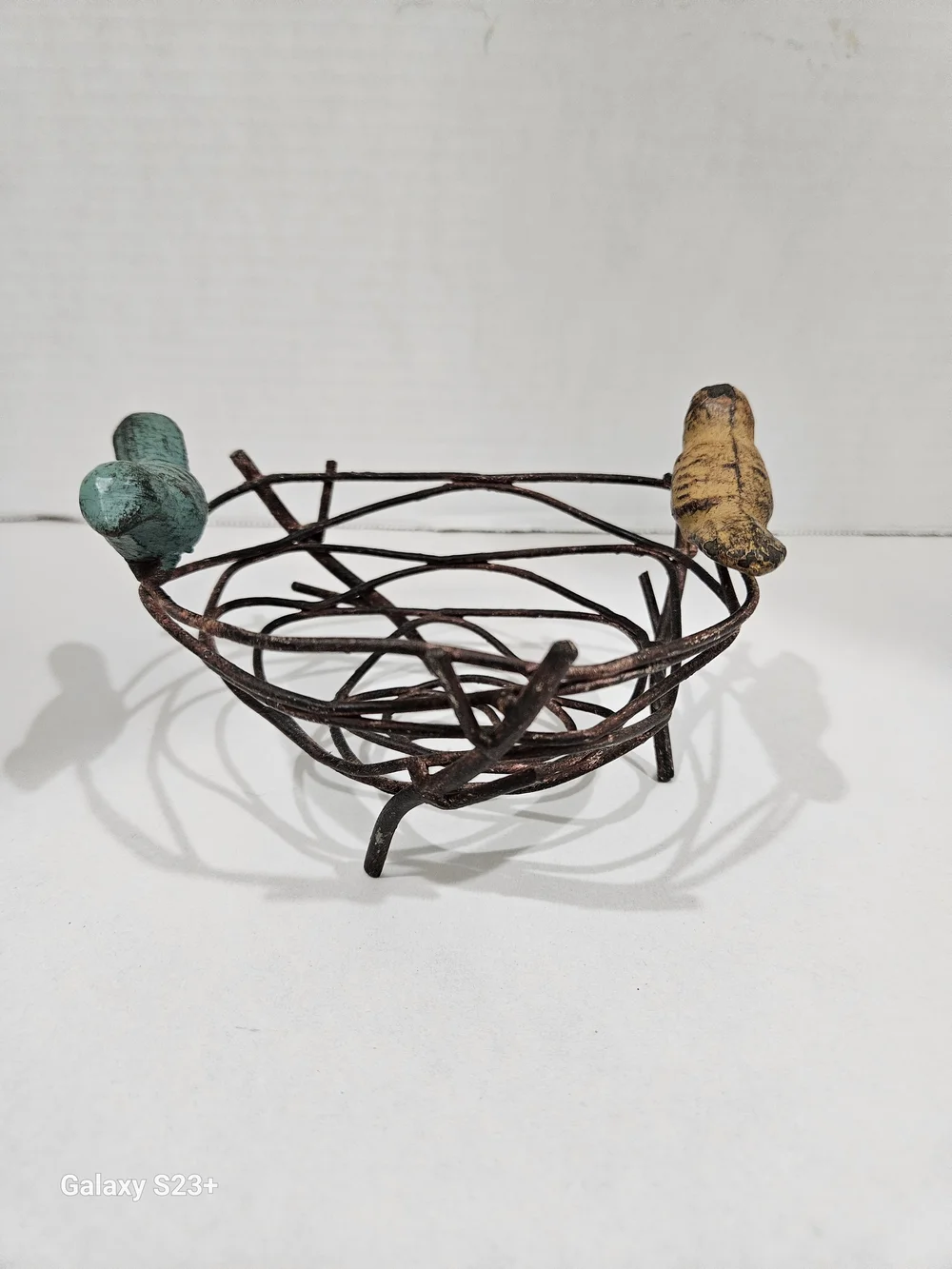 Decorative Bird Nest with Yellow and Teal Birds